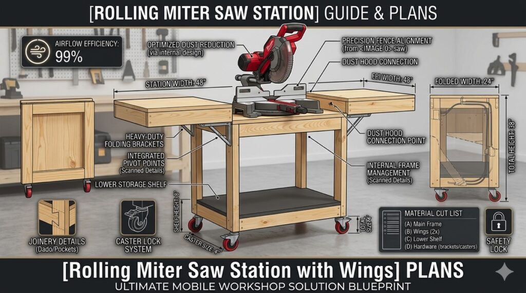 Rolling Miter Saw Station with Wings
