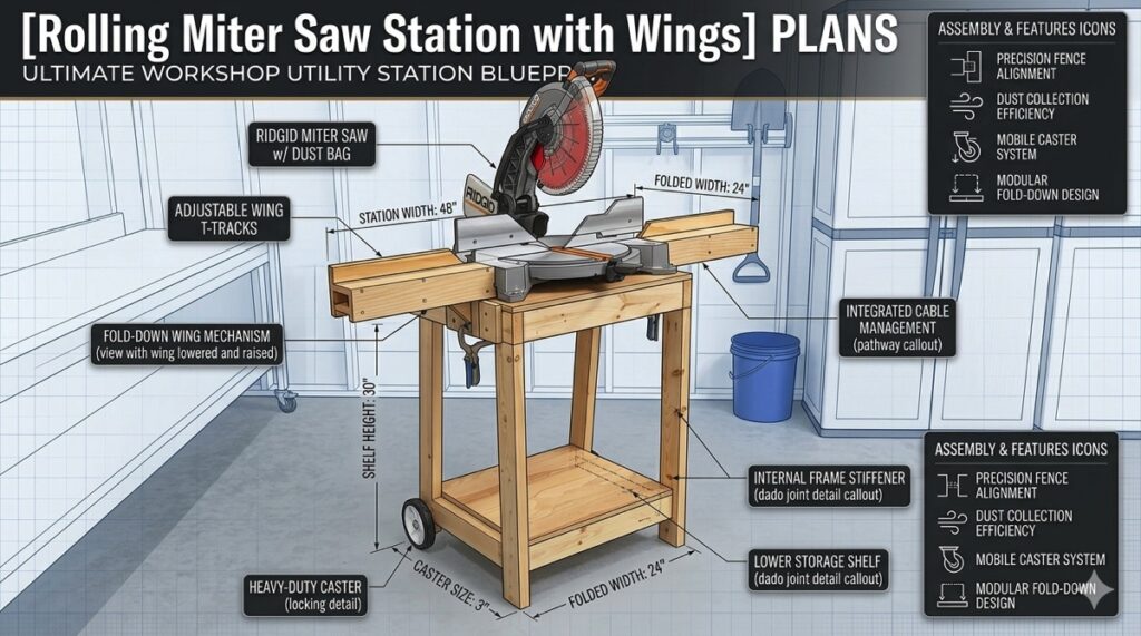 Rolling Miter Saw Station with Wings diy