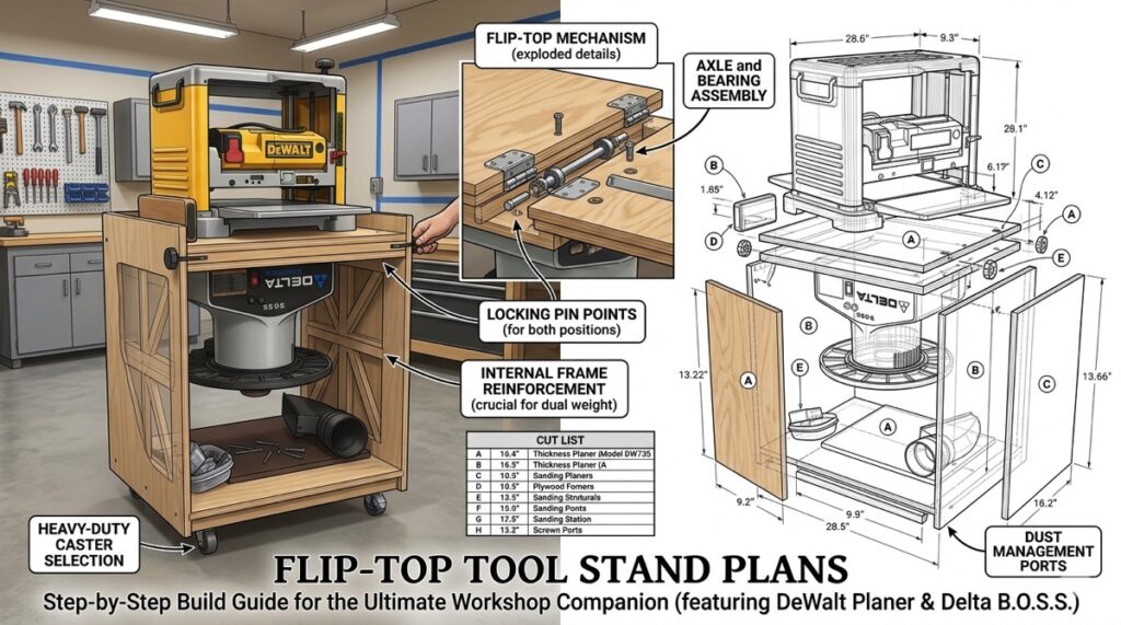 flip-top tool stand plans woodworking shop storage