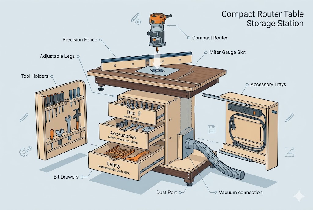 Compact Router Table Storage Station