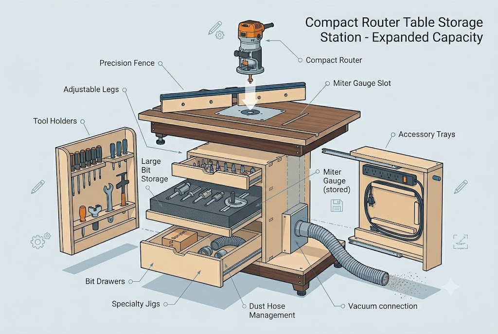 Compact Router Table Storage Station
