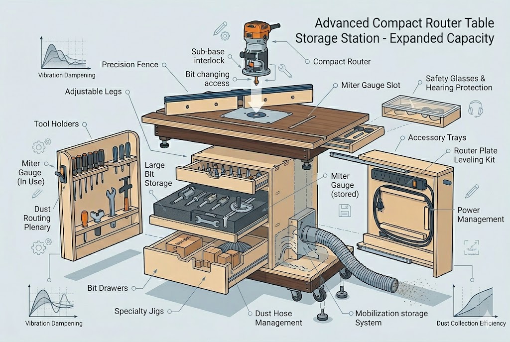 Compact Router Table Storage Station
