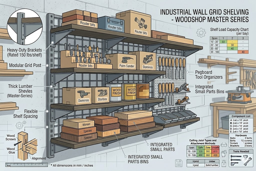 Heavy-Duty Wall Shelving Units for Woodshops