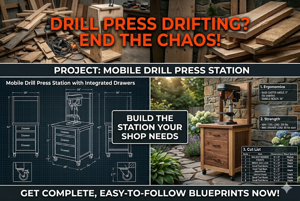 Mobile Drill Press Station with Integrated Drawers