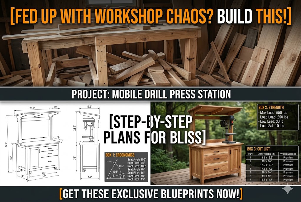 Mobile Drill Press Station with Integrated Drawers