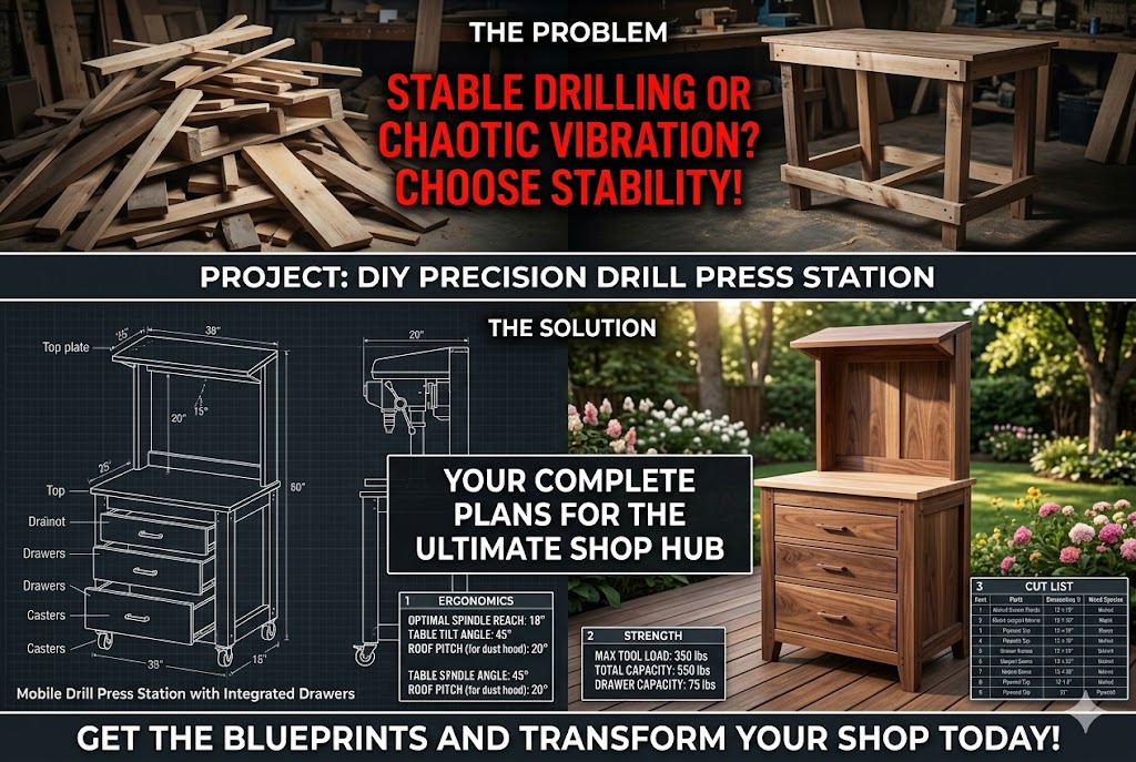Mobile Drill Press Station with Integrated Drawers