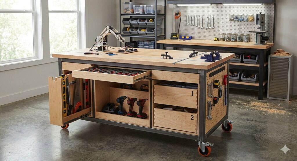 Rolling Assembly Table with Integrated Storage