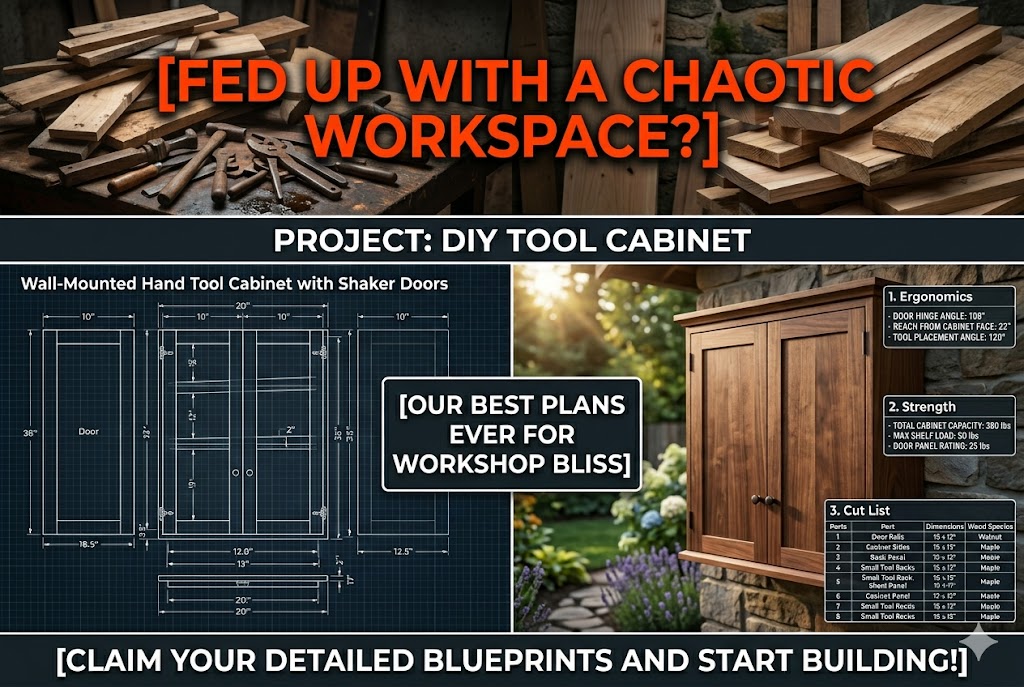 Wall-Mounted Hand Tool Cabinet with Shaker Doors