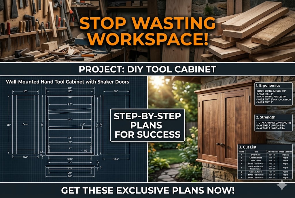 Wall-Mounted Hand Tool Cabinet with Shaker Doors