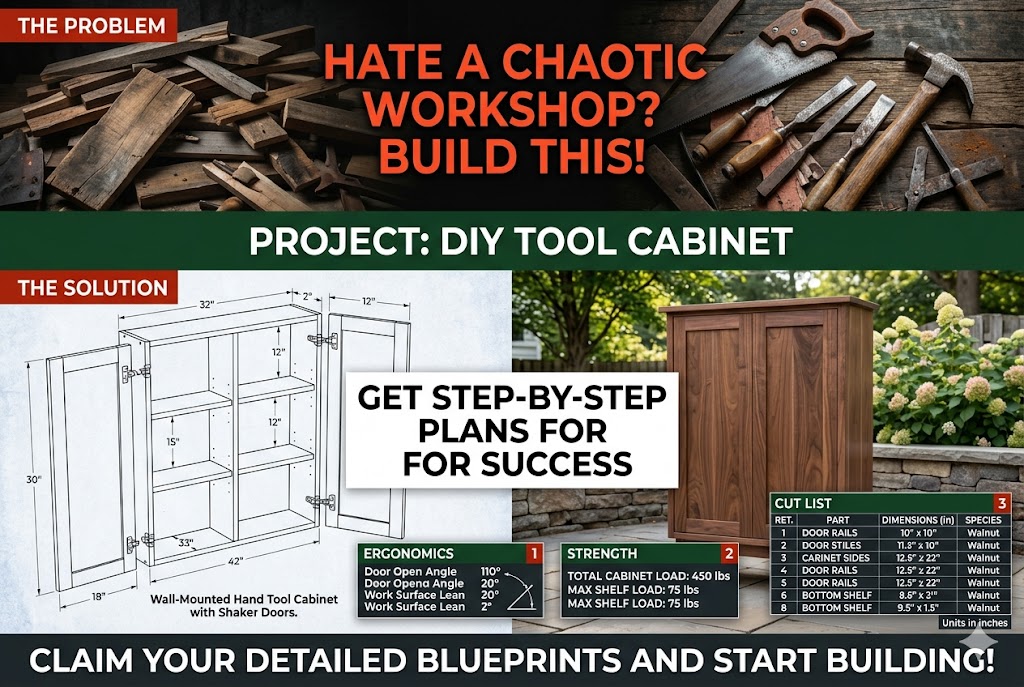 Wall-Mounted Hand Tool Cabinet with Shaker Doors