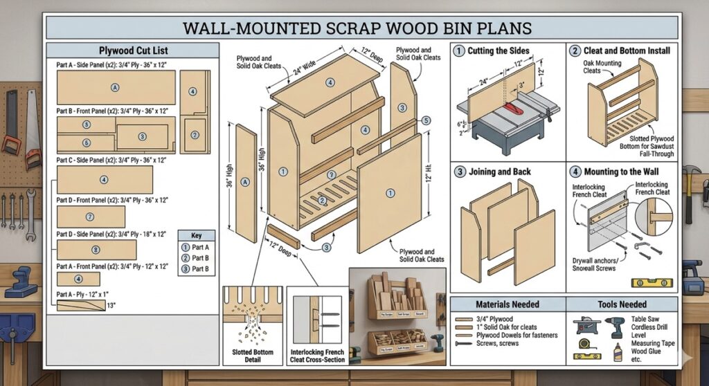 Wall-Mounted Scrap Wood Bin Plans