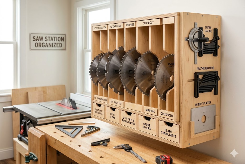 table saw blade and accessory cabinet