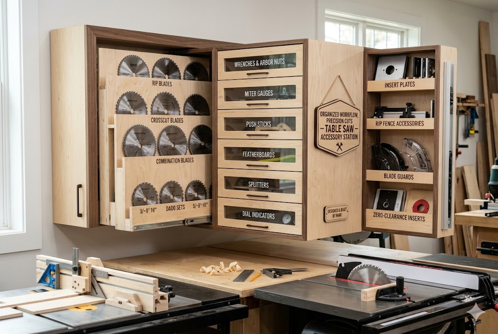 table saw blade and accessory cabinet